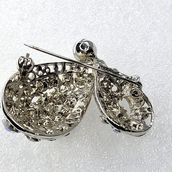 Silver Butterfly Brooch Pin with aurora borealis fashion crystals - Picture 7 of 15